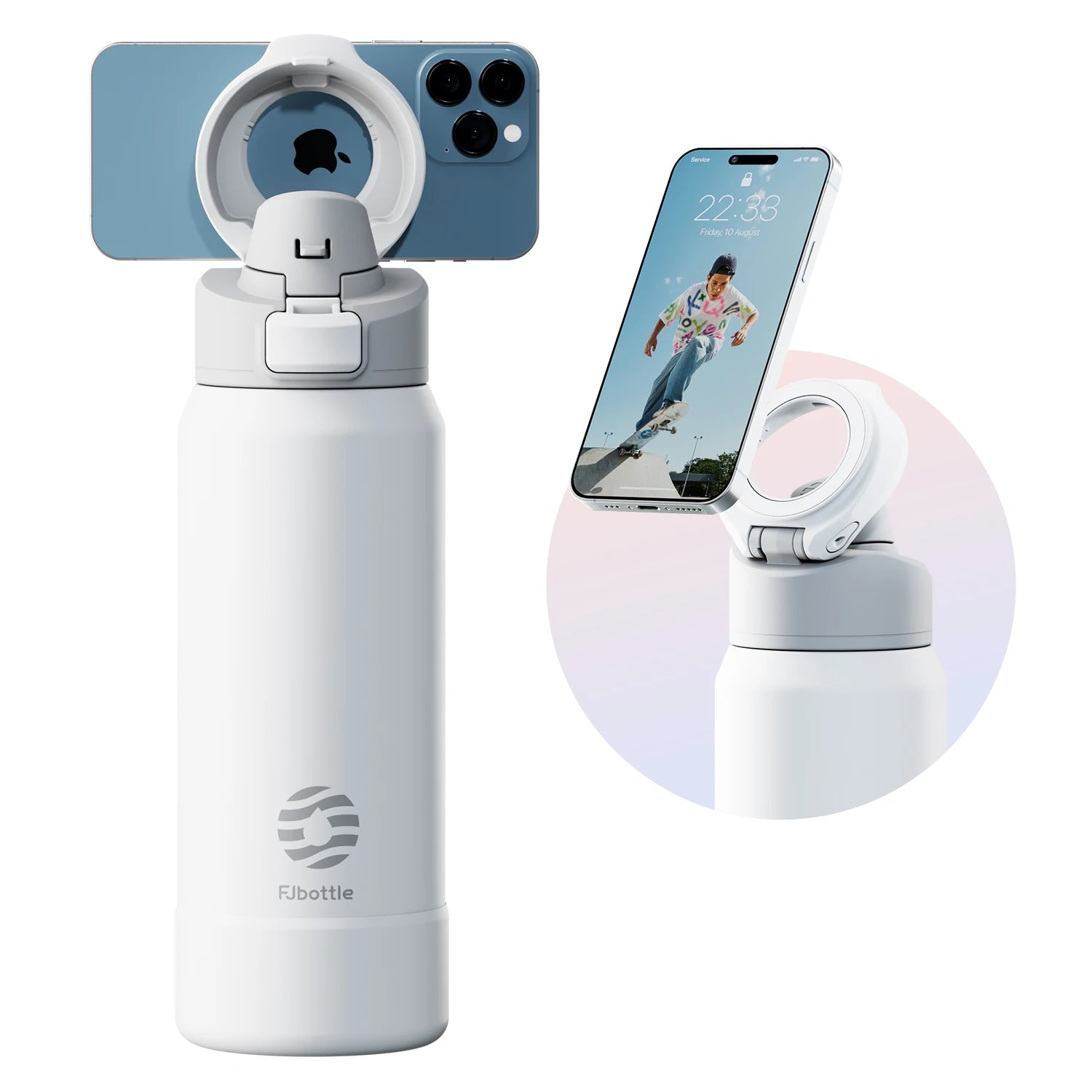 Botella de agua de acero inoxidable Thermos con soporte magnético para teléfono