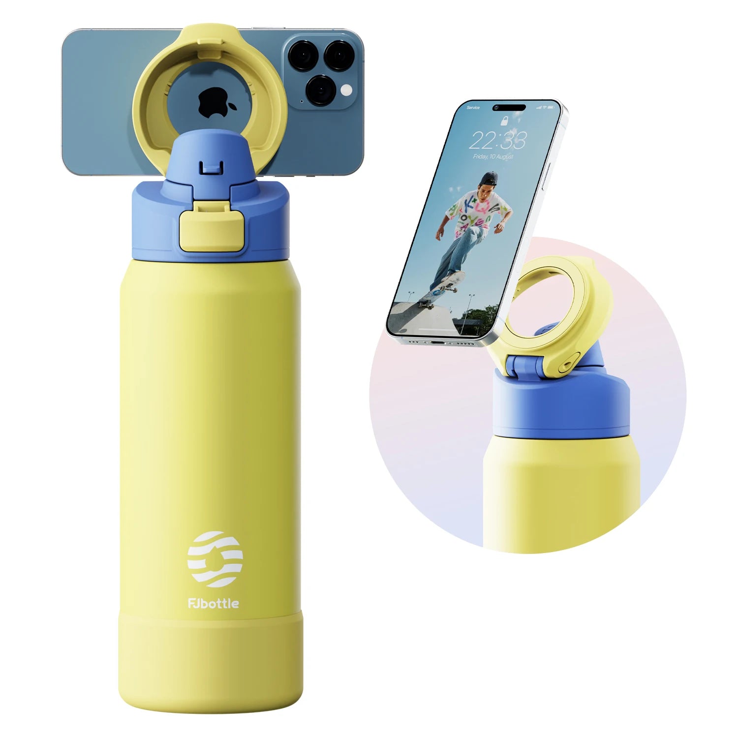 Botella de agua de acero inoxidable Thermos con soporte magnético para teléfono