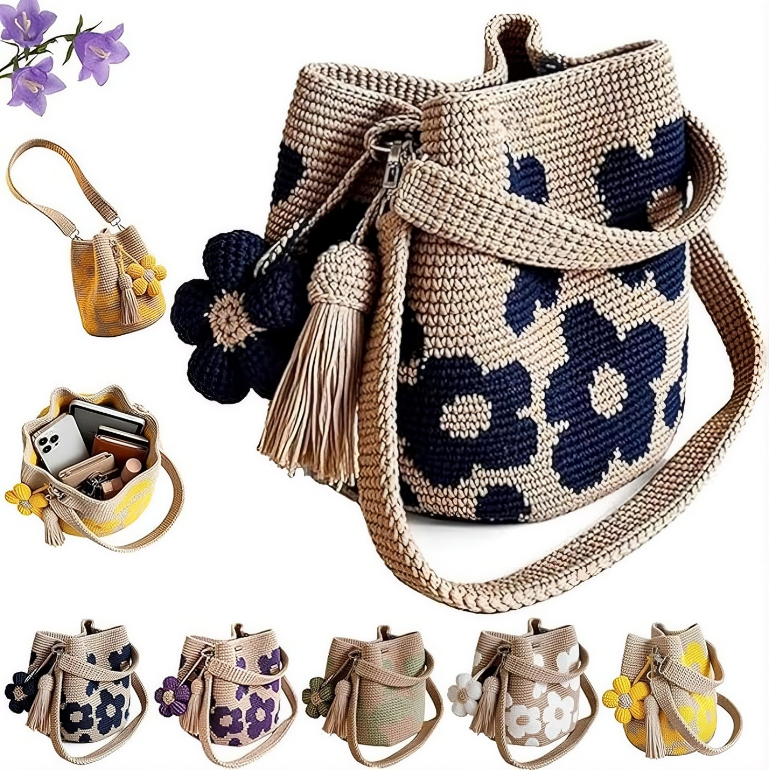 Bolso de ganchillo con flores