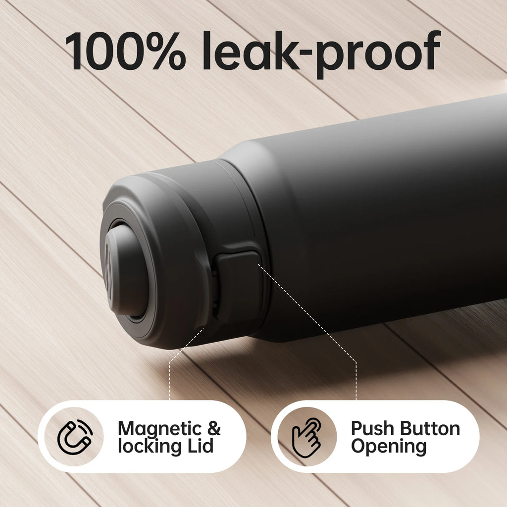 Botella de agua de acero inoxidable Thermos con soporte magnético para teléfono