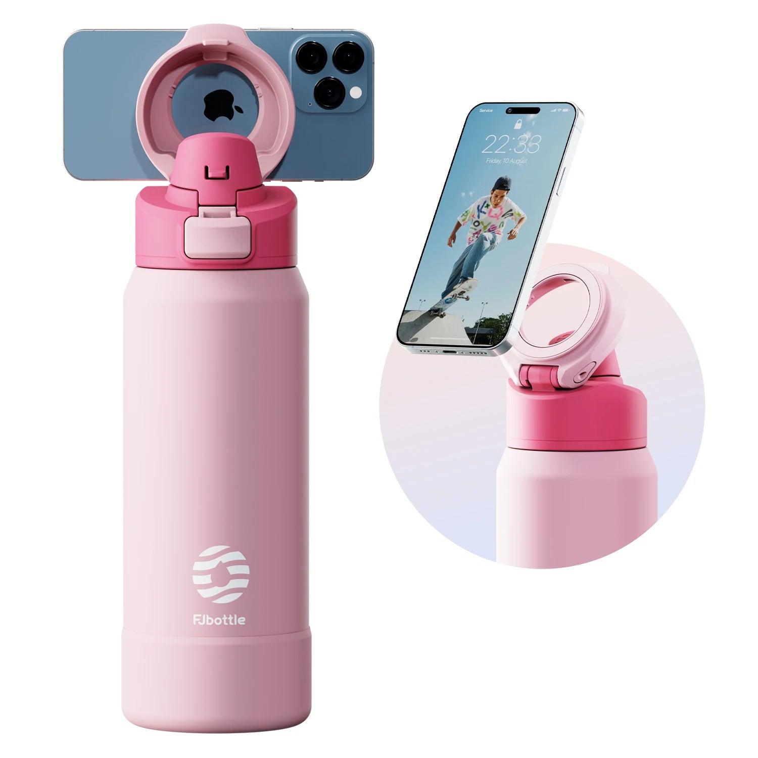 Botella de agua de acero inoxidable Thermos con soporte magnético para teléfono