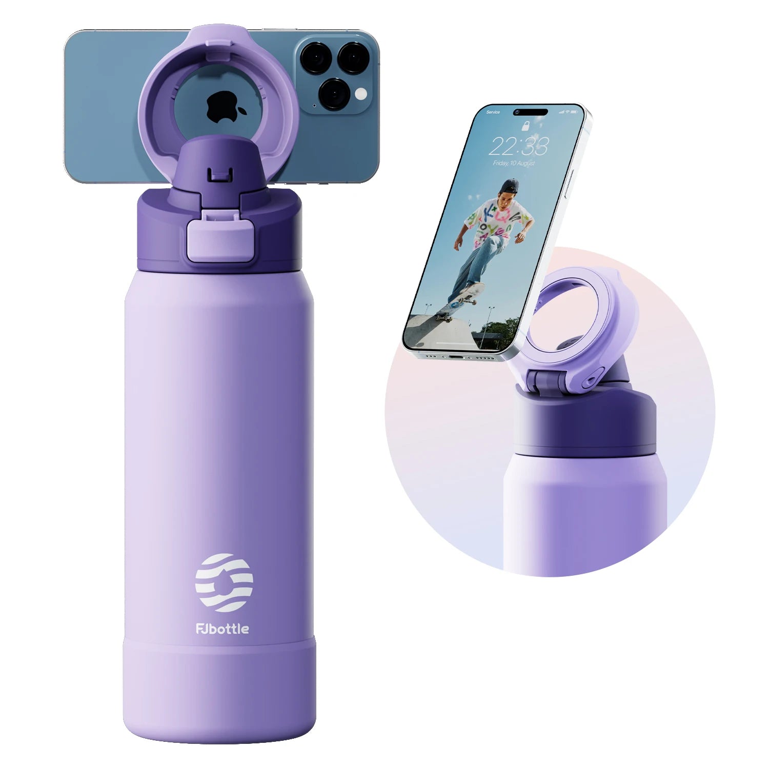 Botella de agua de acero inoxidable Thermos con soporte magnético para teléfono